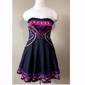 Karen Millen black strapless party dress embroider